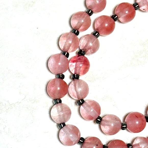 Cherry Quartz Short Necklace with Silver Cat on the Moon Pendant - Picture 9 of 13